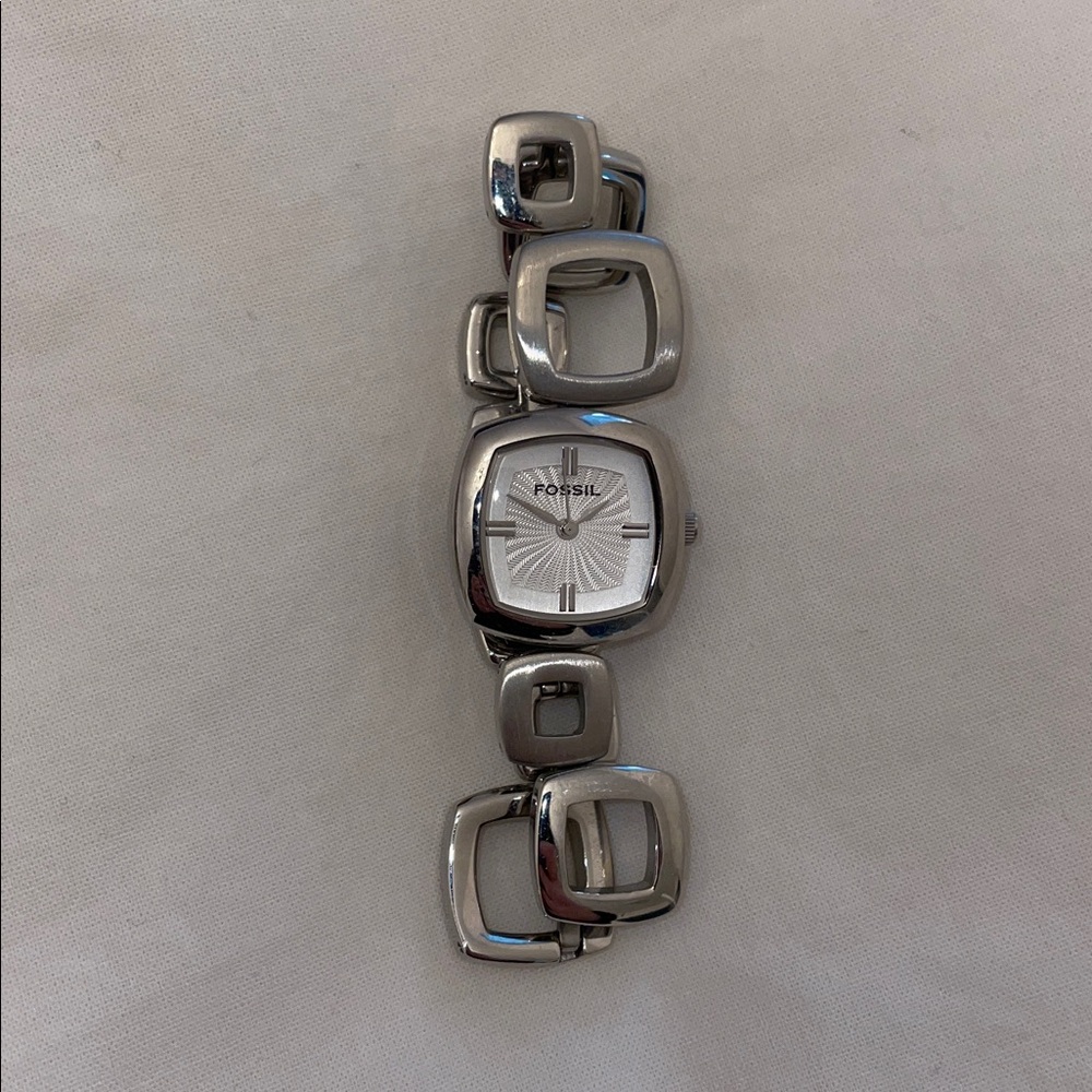 Fossil Metallic Square Link Bracelet Watch Y2K
